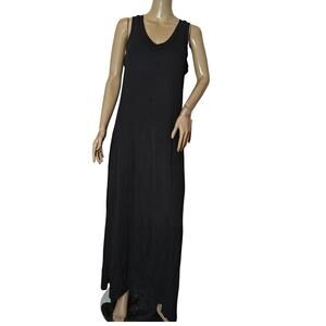 Athleta Black Lined Maxi Dress M Modal Stretch Sleeveless Side Slit Classic